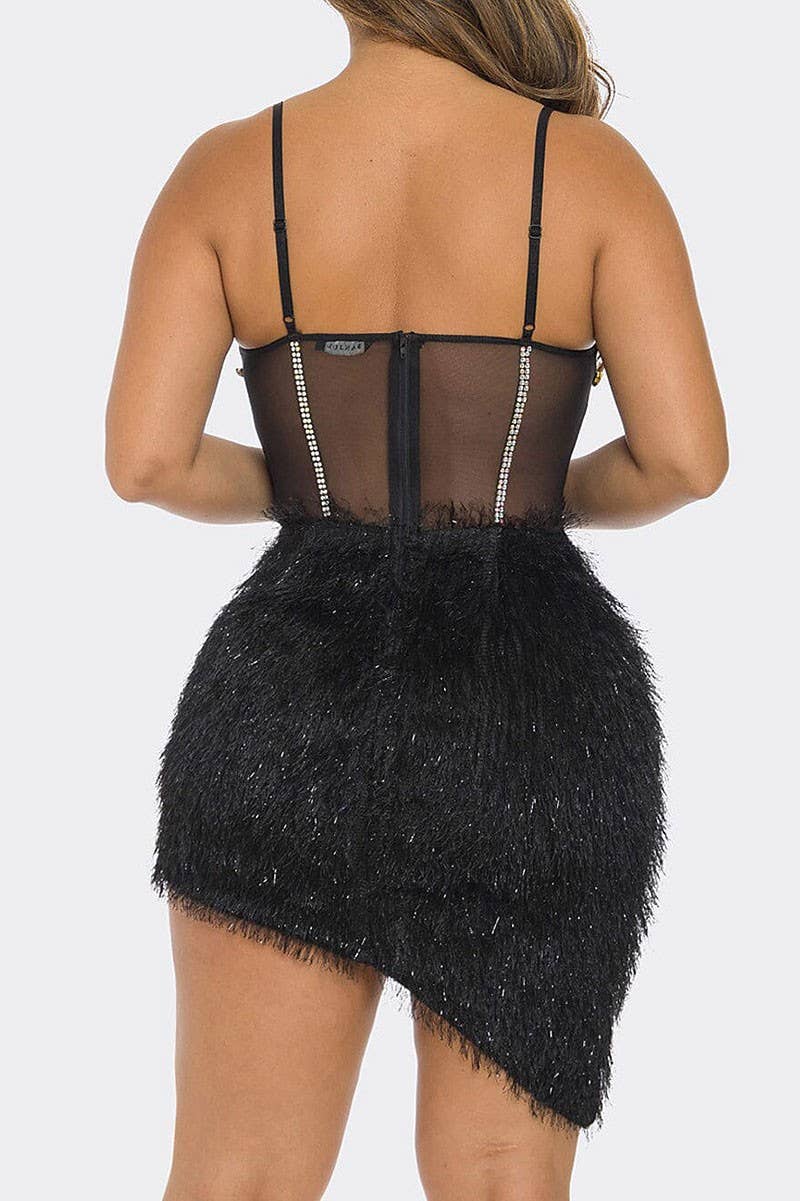 Gem Studded Mesh Mini Dress