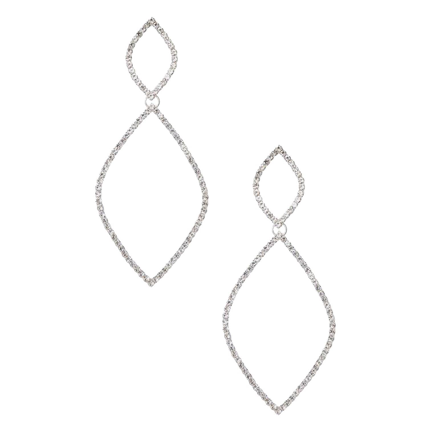 Rhinestone Rhodium Long Drop Earrings