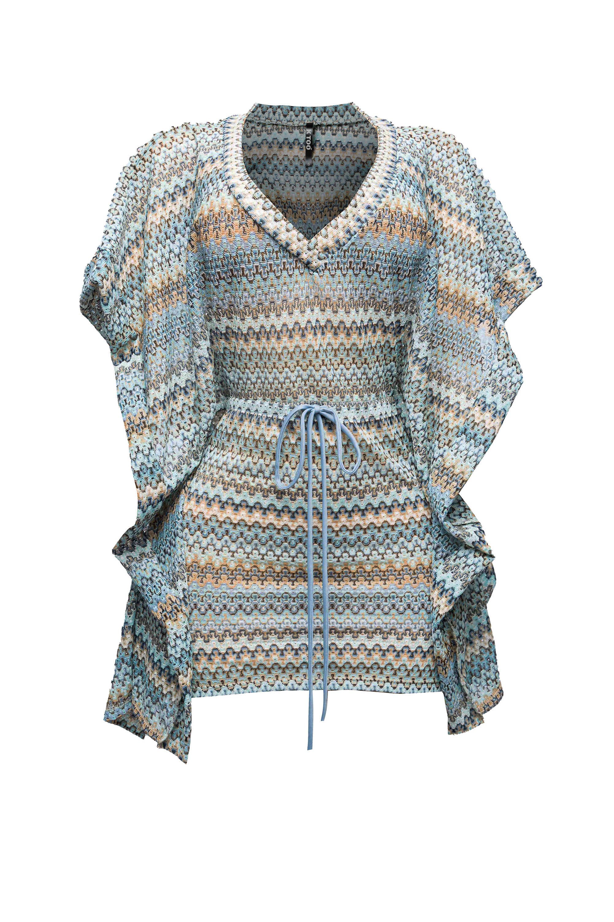 Knitted mini dress with a pattern on a white background