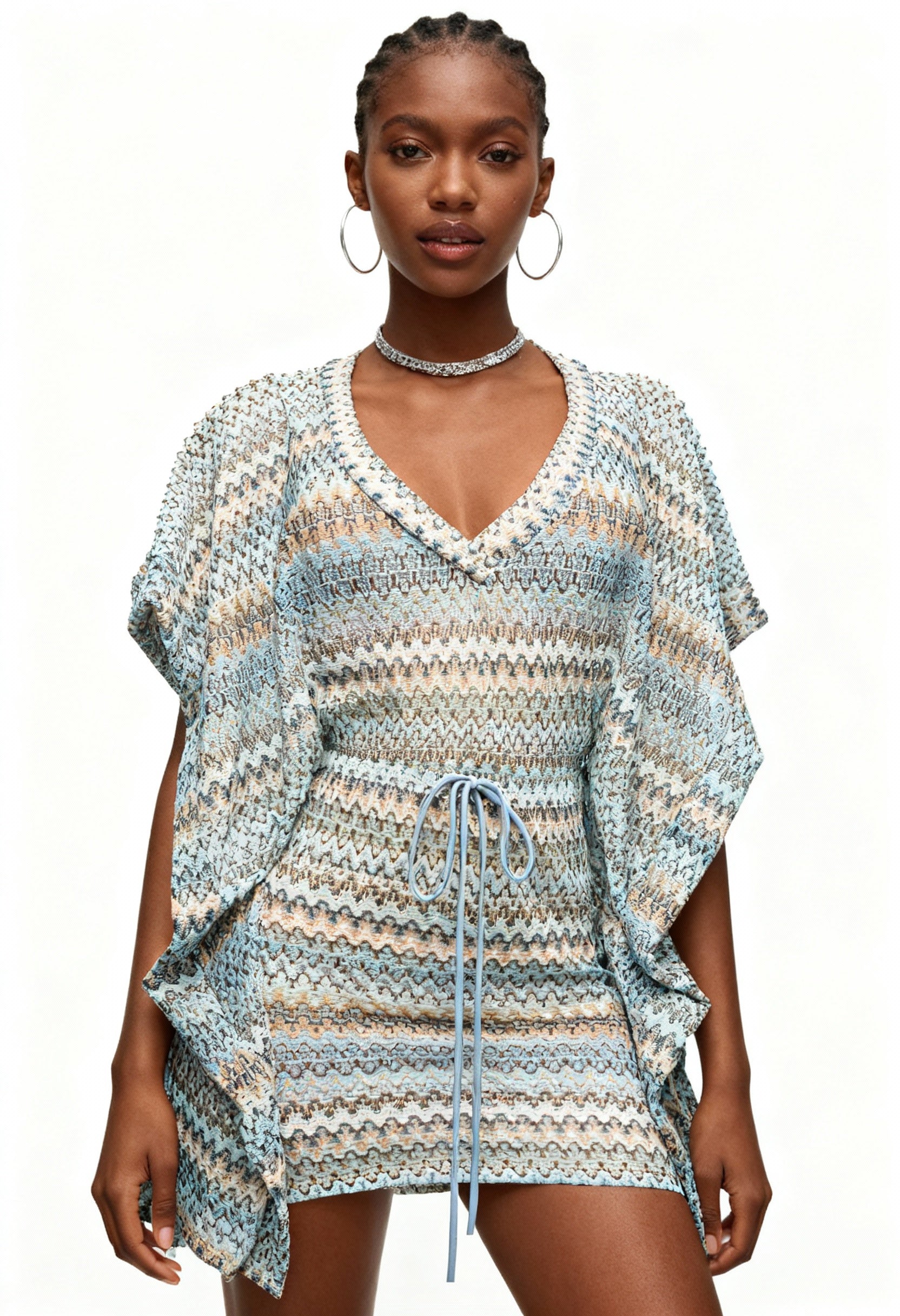 "Crochet" Printed Flouncy Mini Dress